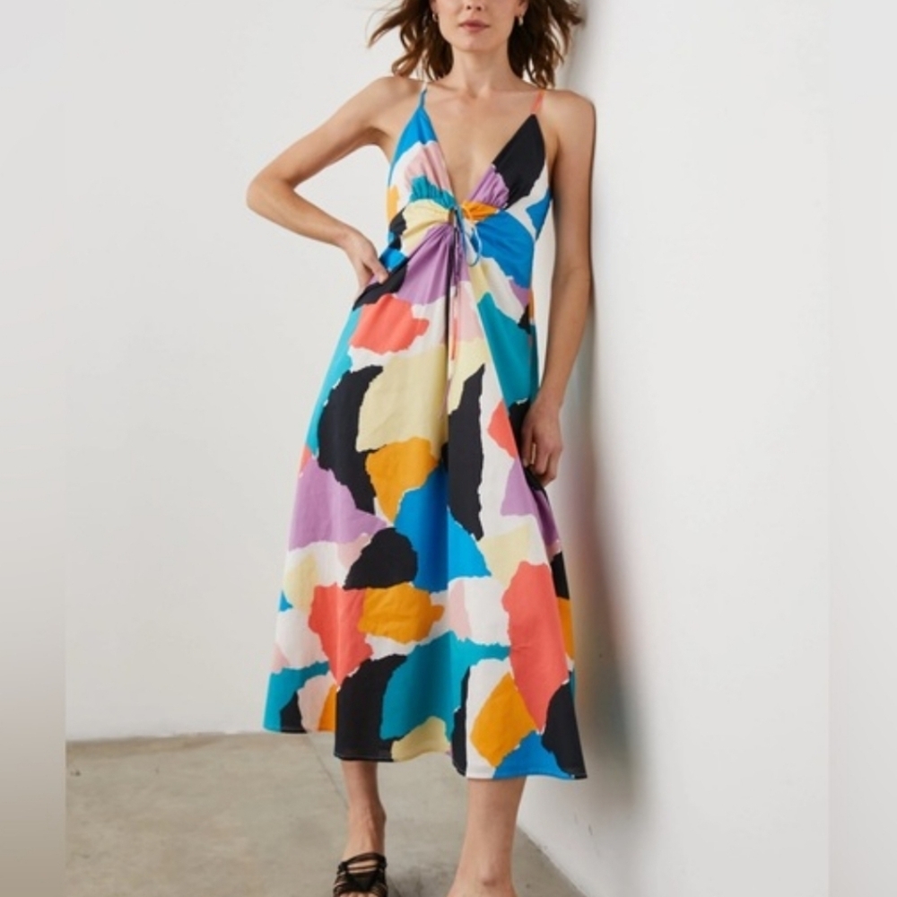 Rails Sabina Summer Colorblock Keyhole Colorful Abstract Midi Dress